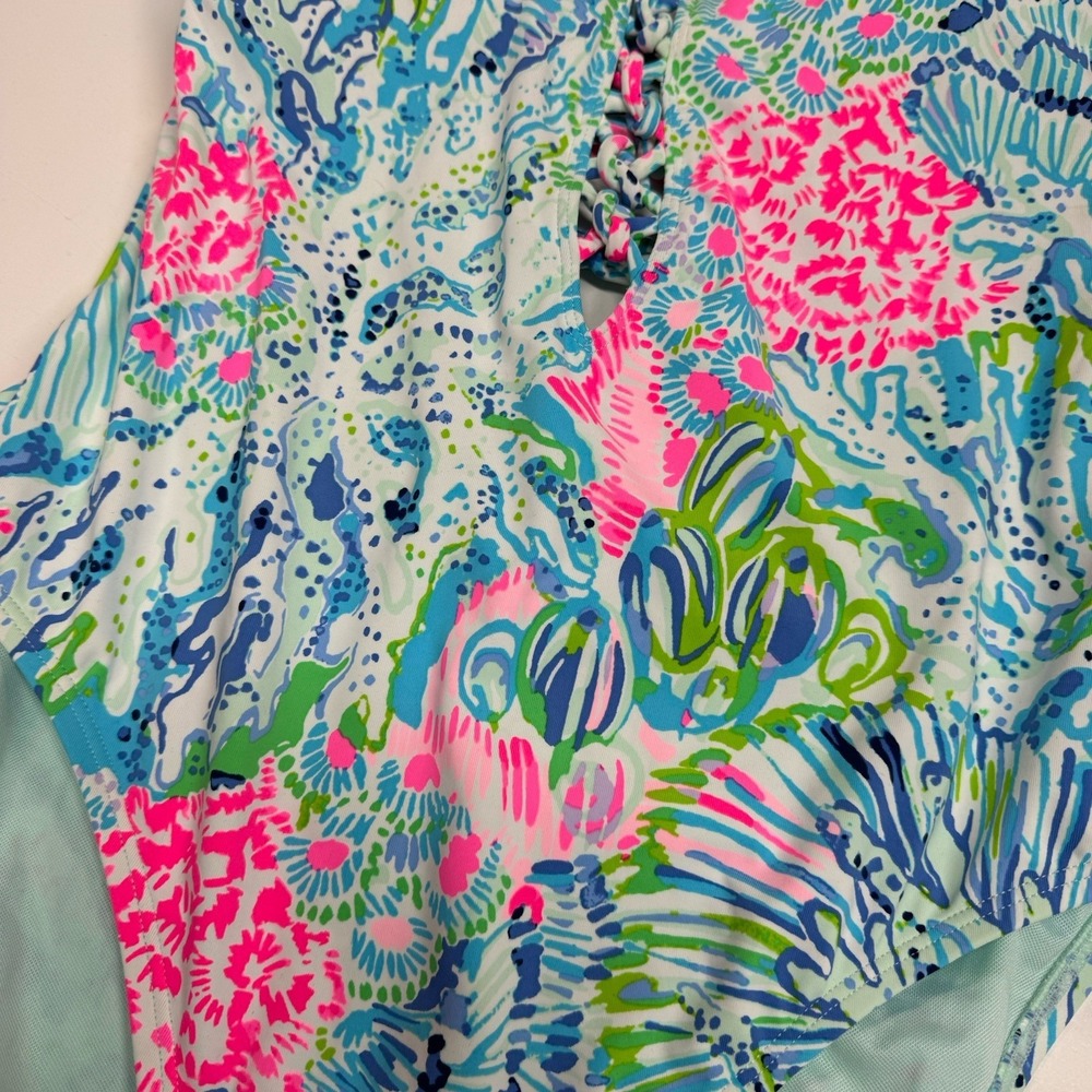 Lilly Pulitzer Isle Lattice One Piece bathing suit Sink Or Swim Womens Size 10 - Picture 2 of 7